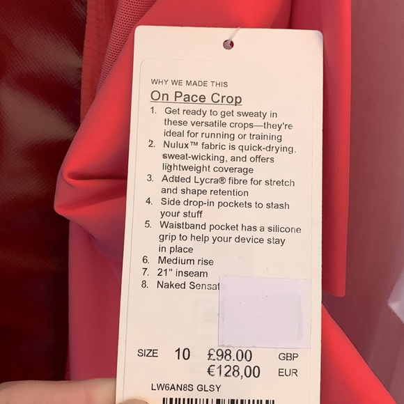 COMPRESSION LULULEMON SZ.10 ON PACE CROPS NULUX™️ 21” BNWT - Picture 13 of 14